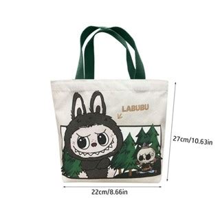 YEW Labubu Canvas Bag Cartoon Pattern Portable Labubu Handbag Large