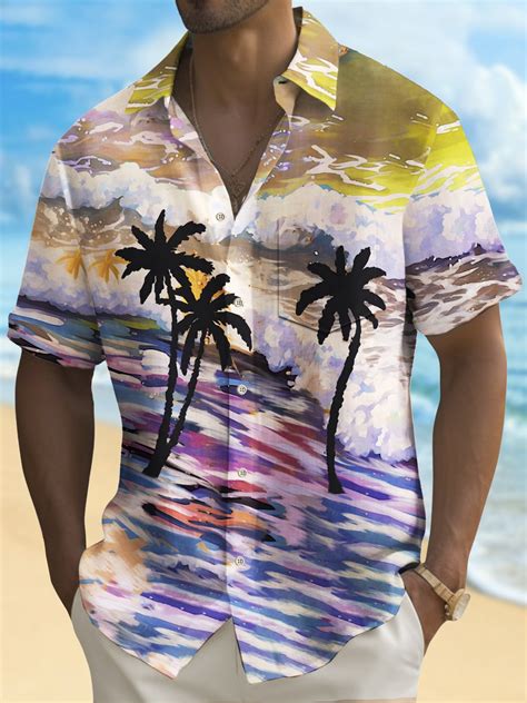 Royaura Beach Vacation Men S Hawaiian Shirt Beach Coconut Tree Print