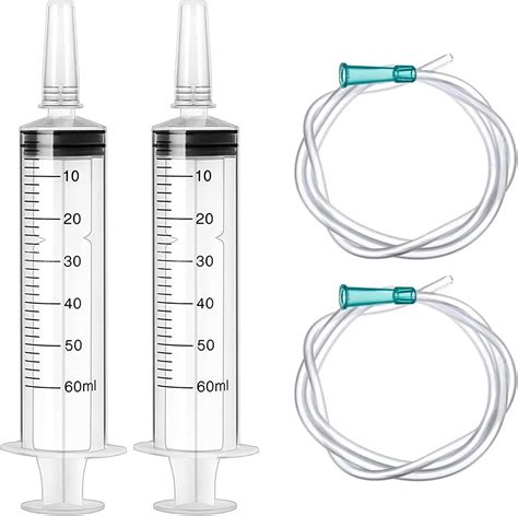 2 Pack Syringe 60 Ml Plastic Syringe With Tube Measuring Syringe With