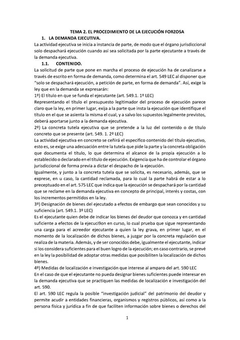 TEMA 2 Tema 2 TEMA 2 EL PROCEDIMIENTO DE LA EJECUCIN FORZOSA 1