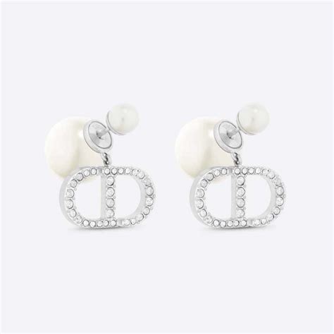 Dior Women Tribales Earrings Silver Finish Metal With White Resin