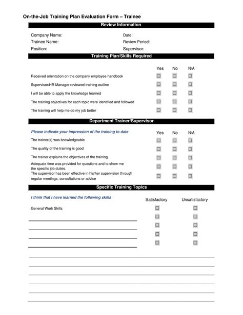 Free Printable Training Evaluation Form Template Pdf Word