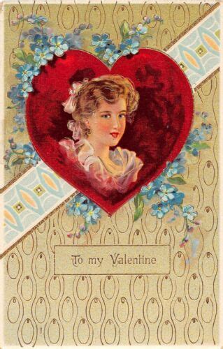 C Valentine S Day Love Holiday Postcard C Gold Lined Woman Heart