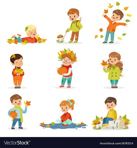 Autumn children s outdoor seasonal activities set Vector Image