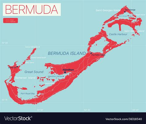 bermuda detailed editable map royalty  vector image