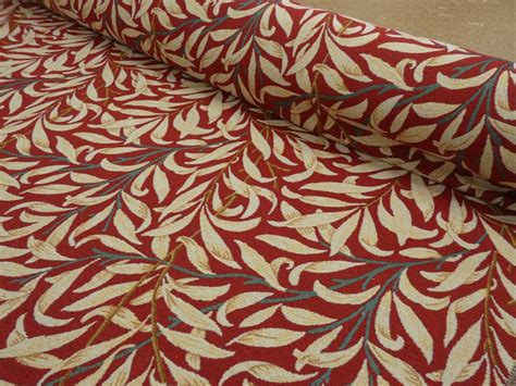 William Morris Willow Bough Crimson Tapestry Fabric Ellbee Fabrics