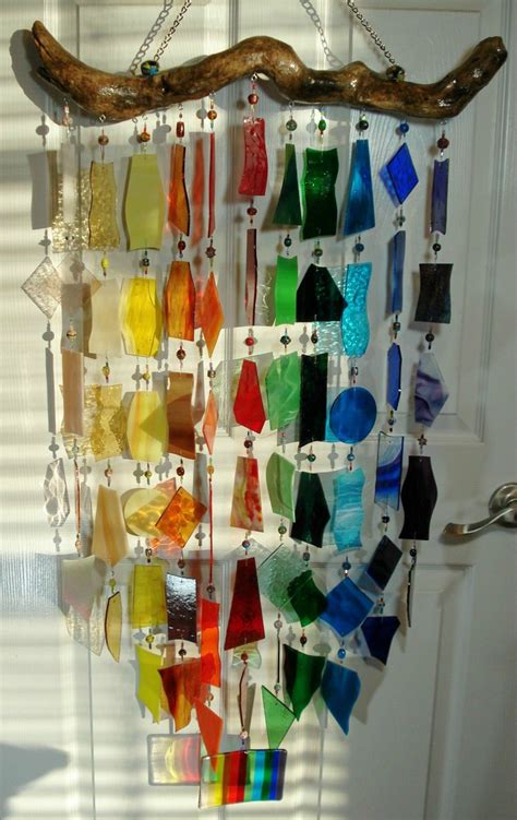 Fused And Stained Glass Rainbow Driftwood Wind Chimes Art Usa Artisian Wind Chimes For Sale Diy