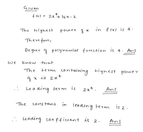 Solved Identify The Degree Leading Term And Leading Coefficient Of The Course Hero