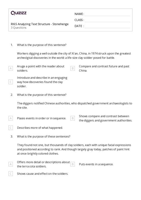 Analyzing Text Structure Worksheets For Th Grade On Quizizz Free