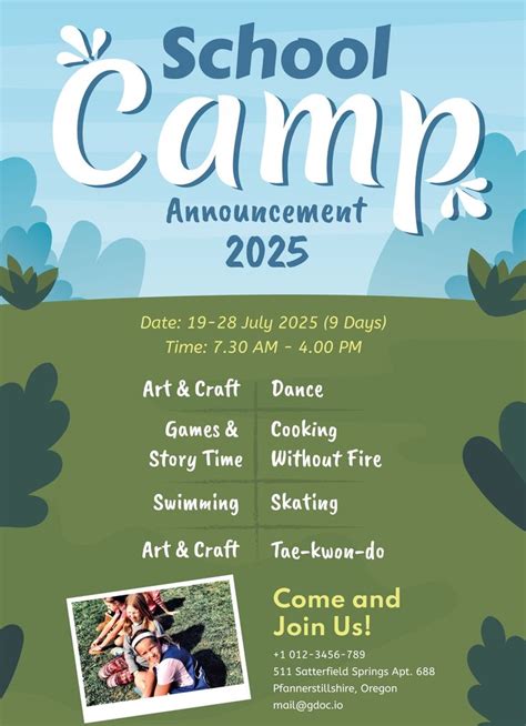 Camp School Announcement | Announcement, School template, Docs templates