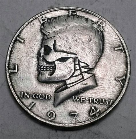 Kennedy Half Dollar Skull Hobo Nickel These By HoboNickelCarver