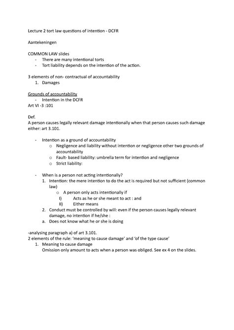 Tort Law Period Samenvatting Hoorcolleges Lecture Tort Law