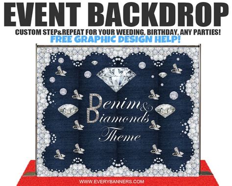 Denim And Diamond Theme Step And Repeat Photo Backdrop For