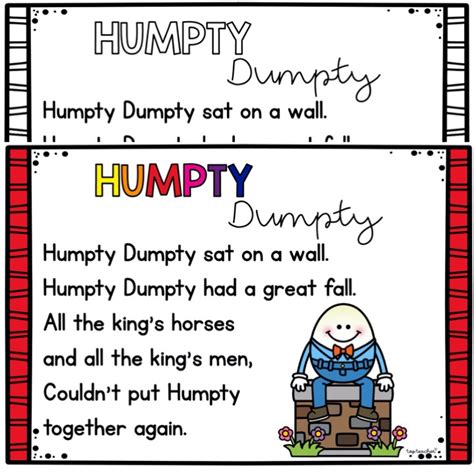 Humpty Dumpty Rhyme Posters Top Teacher