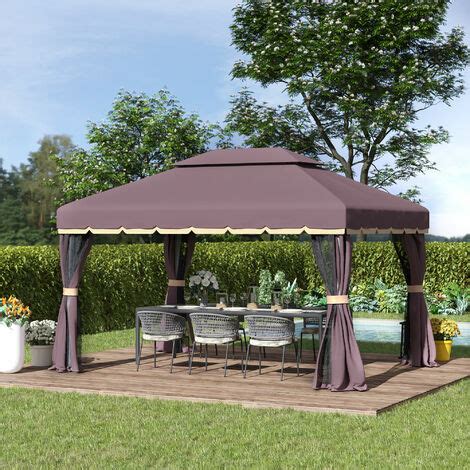 Outsunny Gazebo Da Esterno X M Con Tenda Zanzariera E Doppio Tetto Caff