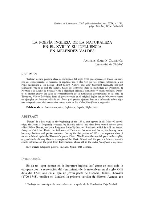 Pdf La Poes A Inglesa De La Naturaleza En El Xviii Y Su Influencia En