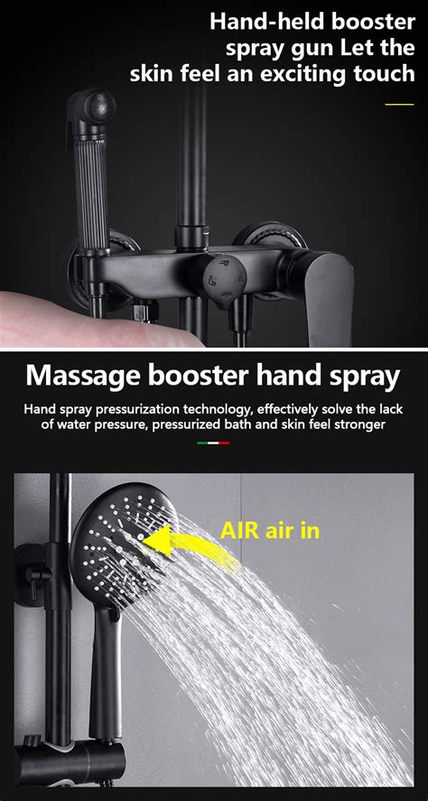 304 Stainless Steel 4 In 1 Hot And Cold Square Matte Black Shower Set With Faucet Bidet Brass