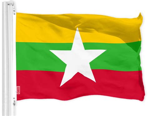 G128 Myanmar Burmese Flag 3x5 Ft Printed 150d Polyester Indoor/outdoor, Vibrant Colors, Brass ...