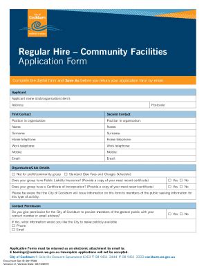 Fillable Online ECM8017568v2Regular Venue Hire Application Form