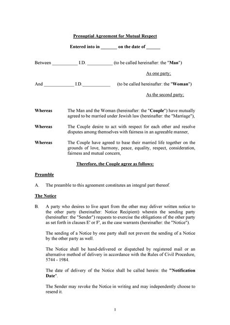 Prenuptial Agreement Samples Forms Template Lab