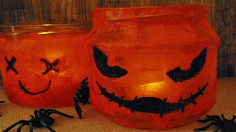 Basteln Halloween K Rbis Glas Halloween Windlicht Mit