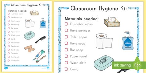 Classroom Hygiene Kit Checklist Sanitizer Soap Deodorant Prepare Wipes