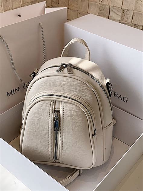 Minimalist Zip Front Functional Backpack Mochila De Cuero Mujer