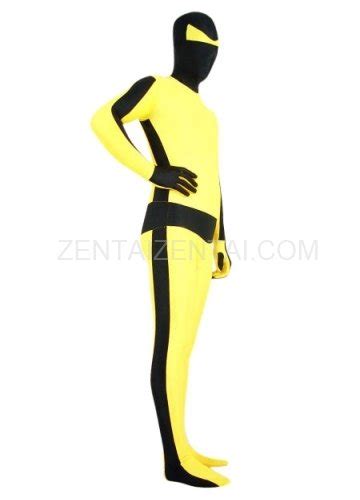 Black With Yellow Lycra Spandex Unisex Morph Zentai Suit