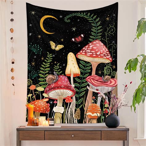 Simpkeely Mushroom Tapestry Moon And Stars Tapestry Boho Vintage Snail