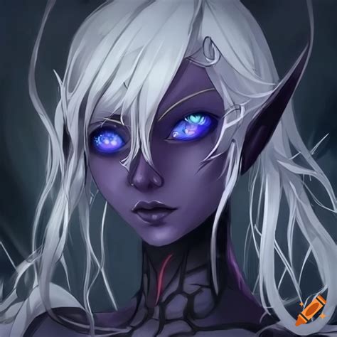 Anime Dark Drow Girl With White Hair And Giant Blue Eyes As A Spider On