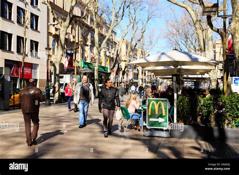 McDonalds Pavement Cafe La Rambla Barcelona Catalunya Spain Stock