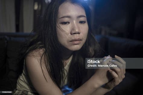 Asian Girl Suffering Depression Sad And Depressed Japanese Woman Crying