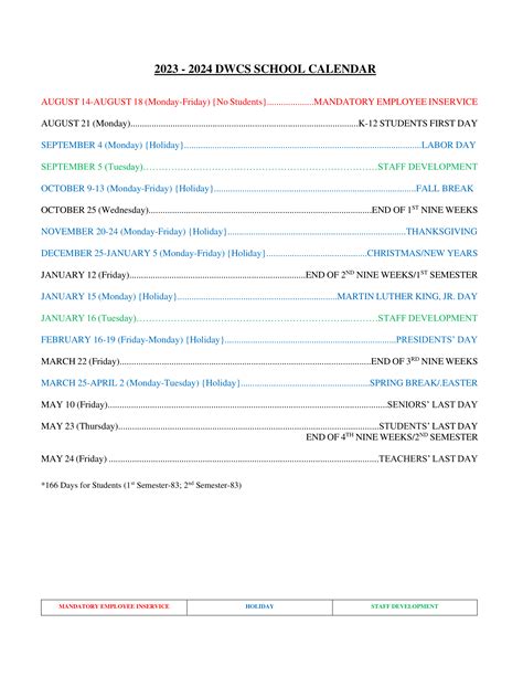 2023-2024 School Calendar - D'Arbonne Woods Charter School