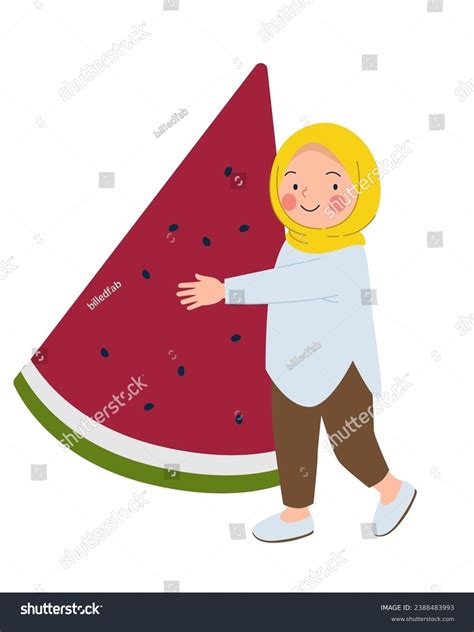 Muslim Girl Hijab Hugging Watermelon Stock Vector Royalty Free 2388483993 Shutterstock