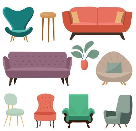 Conjunto De Muebles Para El Hogar Sobre Fondo Blanco En Vector De