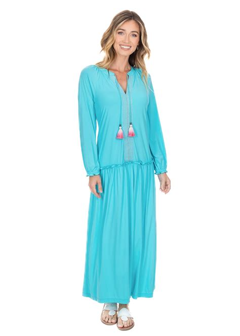 Aqua Embroidered Tunic Maxi Dress Cabana Life