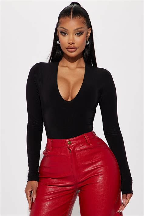 Take The Plunge Lined Long Sleeve Bodysuit Black Fashion Nova Bodysuits Fashion Nova