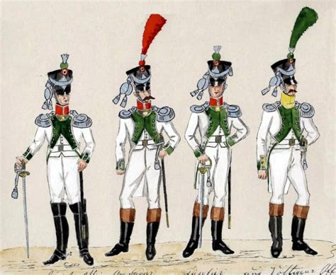 Kingdom of Italy-officers of the line infantry 1812 from left to right ...