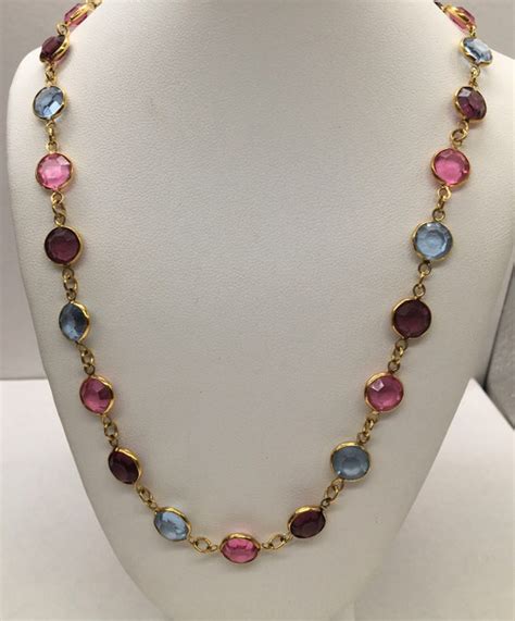 Vintage Swarovski Crystal Bezel Gold Tone Necklace Gem