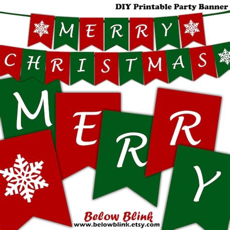 Merry Christmas Banner, Printable Christmas Banner, Snowflake Banner ...