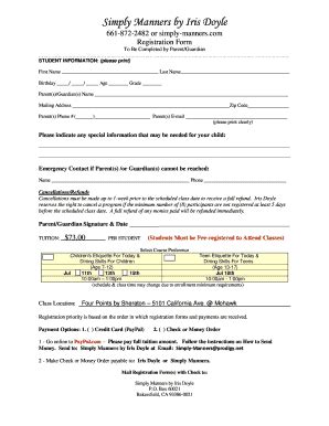 Fillable Online View Or Print Registration Form Simply Manners Fax