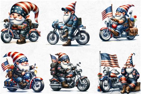 American Biker Gnome Clipart Png For Crafts And Sublimation