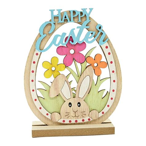 Wangjiaoid Easter Wooden Egg Crafts Rabbit Decorative Desktop Ornaments