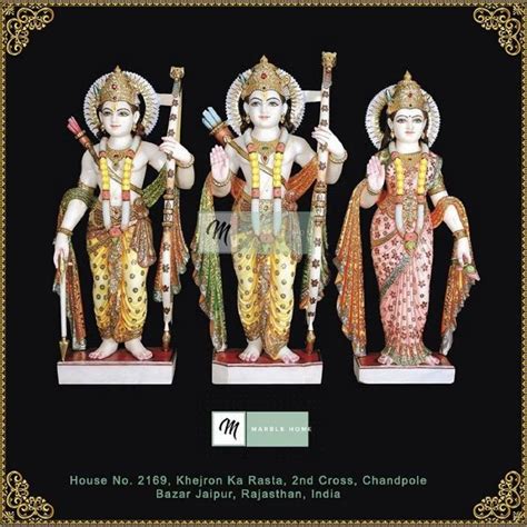 Painted Hindu White Marble Ram Darbar God Statue For Worship Size