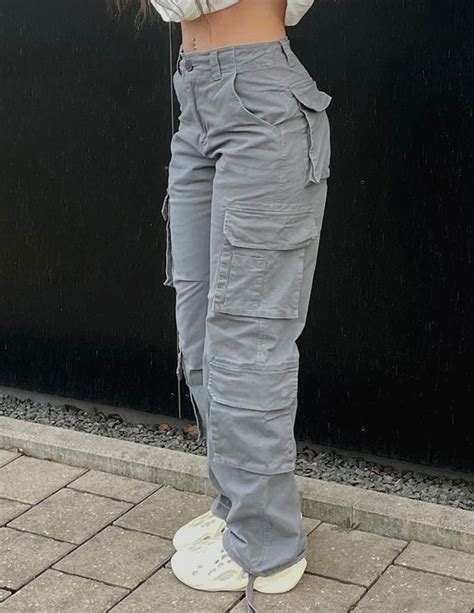 Grey Slate Y2k Vintage Style Cargo Pants Baggy Jeans Women Fashion