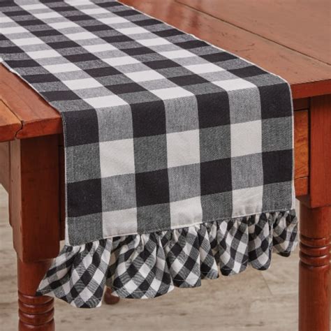 Park Designs Buffalo Check Ruffled Black And Cream Table Runner X