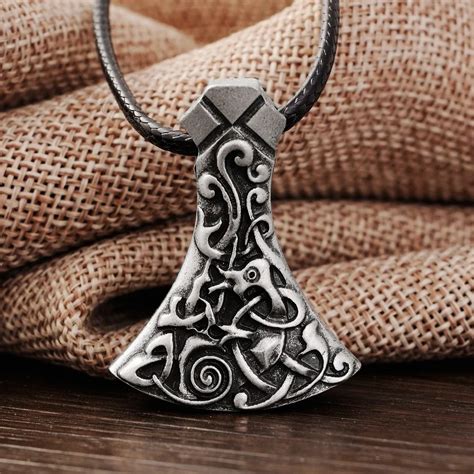 Langhong Norse Viking Dragon Axe Head Pendant Necklace Based On The