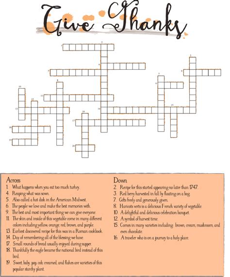 Thanksgiving Crossword Puzzles Printable Free - Free Printable A To Z