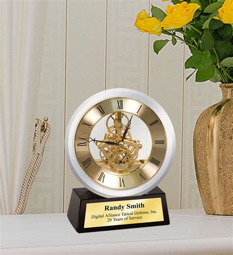 Personalized Crystal Clock Black Glass Base Gold Engraved Etsy