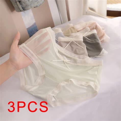 PCS Set Traceless Women S Panties Thin Woman Mesh Sexy Translucent Briefs Underpanties Lingerie